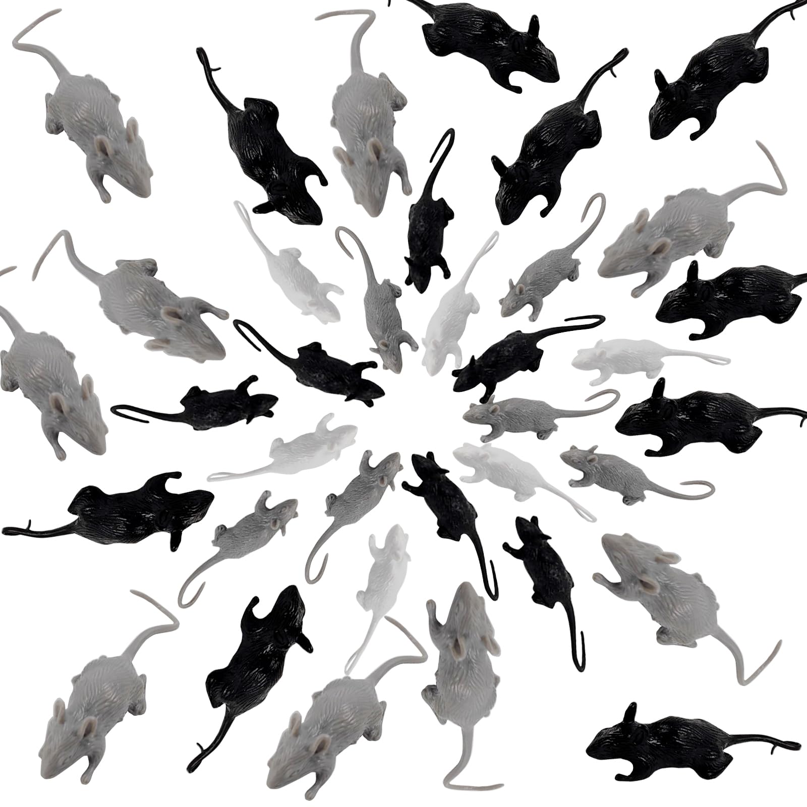 Photo 1 of ROYHOO 36PCS Plastic Mini Fake Rat Plastic Mouse Toys Decorations Realistic Pranks Rats Simulated Big Small Mouse Mice Toys for April Fools Day Halloween Prank Party Supplies