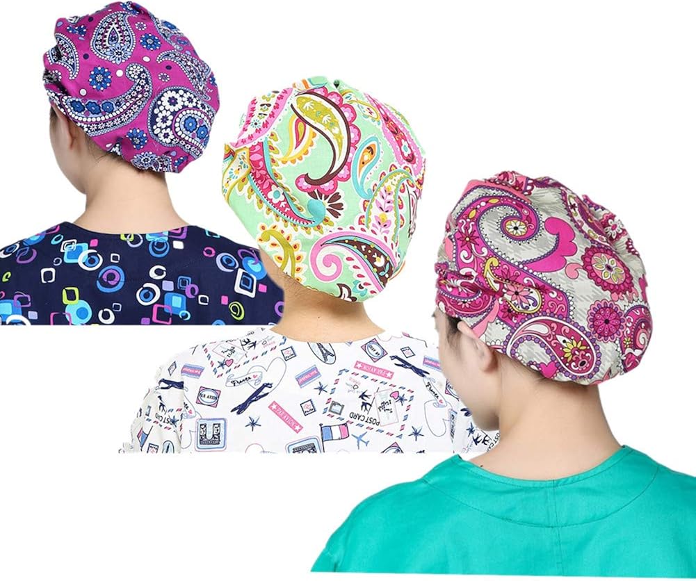 LTifree 3pc Women's Adjustable Bouffant Caps Hats Working Cap Sweatband Value Set Multi Color: Clothing