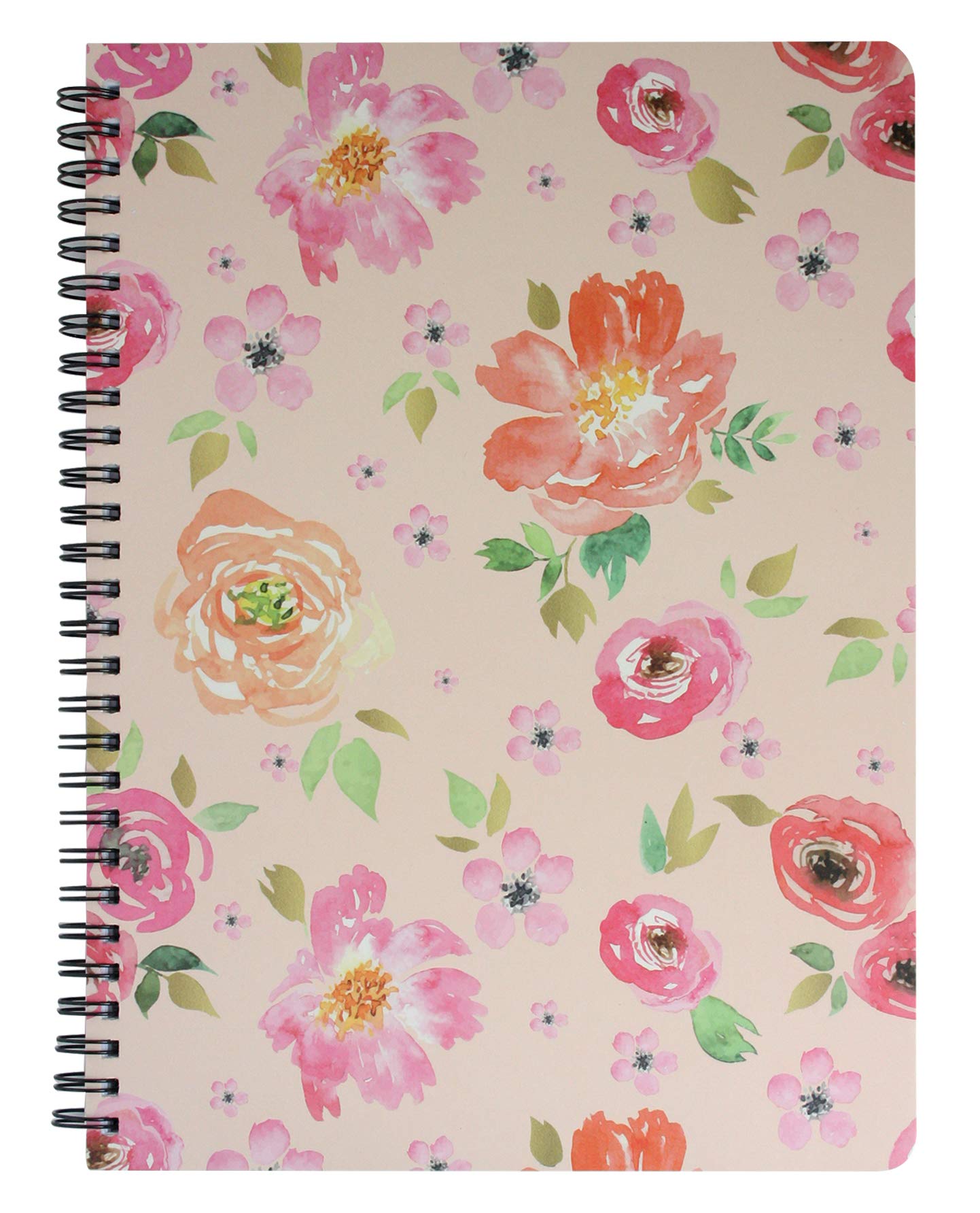 Emartbuy Floral Hard Cover Spiral Exercise Book Diary Notebook Notepad Writing Journal Ruled B5 Size 80 Sheets (160 Pages) - Pink