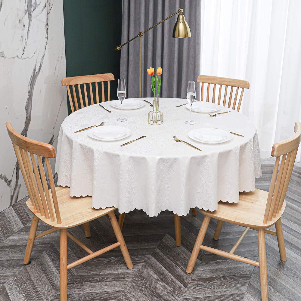 oxiang Round Tablecloth PVC Oilcloth Waterproof Antifouling Cover Outdoor Dining Table Cloth Leaves White-200cm