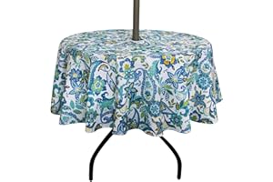 EHouseHome Outdoor and Indoor 60inch Round Tablecloth with Umbrella Hole and Zipper, Waterproof Zippered Patio Cloths, Spring/Summer Table Covers for Backyard Circular Table/BBQs/Picnic