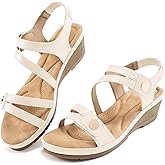 Ablanczoom Wedge Sandals for Women Dressy: Comfortable Elastic Ankle Strap Summer Causal Walking Low Platform Sandal