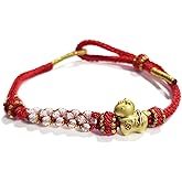 ChungLong0593 Chinese New Year Zodiac Horse Bracelet with Peach Blossom Weaving, Handmade Adjustable Lucky String Bracelet for Women, Feng Shui Jewelry for Year of the Horse