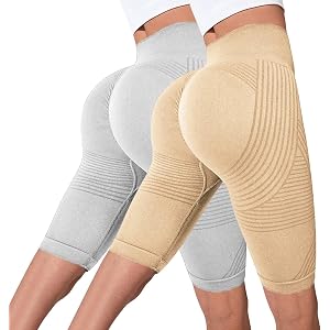 2 Pack Womens 3D Anti Cellulite Leggings - Butt Lifting Compression High Waisted Workout Tummy Control Yoga Shorts