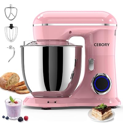 CEBORY 3-IN-1 Electric Stand Mixer, 6.5QT Bowl 660W 10-Speed Kitchen Mixer, Household Food Mixers include Dough Hook, Beater and Whisk, Bread Cake Mixer for Baking and Most Home Cooks, Pink