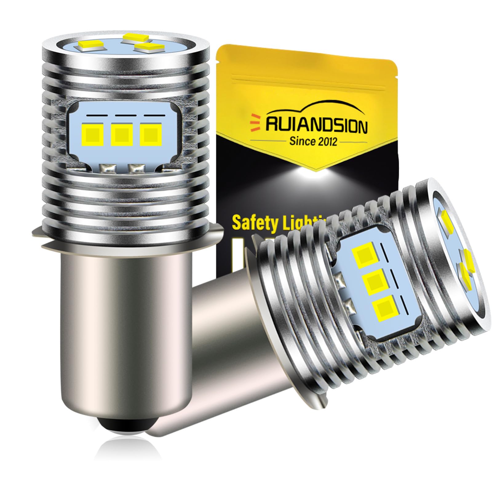Ruiandsion Upgrade LED Flashlight Bulb P13.5S Base Bulbs 6-24V High Power CSP 9SMD Chipset Replacement for Headlamp Flashlight Torch LED Conversion Kit Bulb,Non-Polarity (Pack of 2)