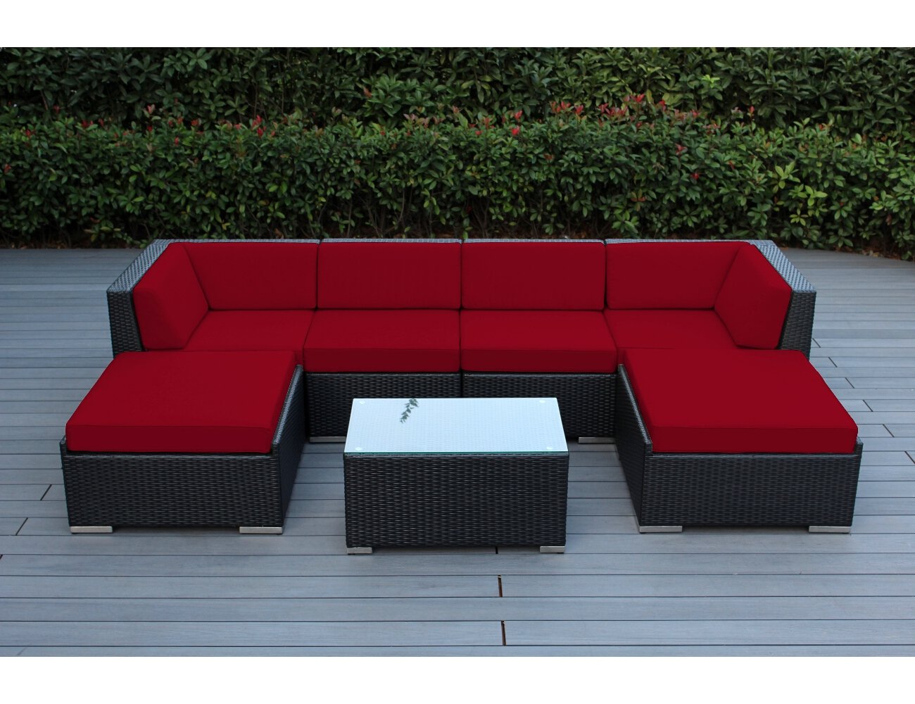 Ohana 7Piece Patio Wicker Sectional Sofa Set with Cover, Red LAVORIST