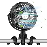 VASG Battery Operated Stroller Fan, Portable Handheld Mini Fan Clip on Fan with Flexible Tripod, USB or Battery Powered Desk 