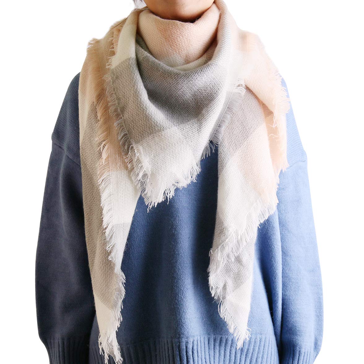 Women Square Plaid Blanket Scarf Shawl for Winter Wear Oversized Warm Soft Chunky Square Scarf (pink)