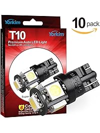 Yorkim 194 LED Bulbs White 6000k Super Bright Newest 5th Generation Universal Fit Pack of 10, T10 LED Bulbs, 168 LED Bulb White T10, 2825 LED Bulb, W5W LED Bulb, 194 LED Interior Lights for Car