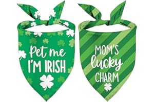 SARYBEI St Patrick's Day Dog Bandanas - Lucky Shamrock Puppy Scarf - 2 Pcs Adjustable Triangle Double-Layer Reversible Pet Bandanas for Small Medium Large Dogs