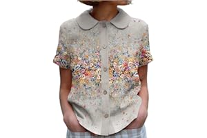 GENERIC Peter Pan Collar Shirt Women Button Up Shirts Business Casual Lightweight Short Sleeve Blouse 2025