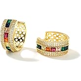 Unurgoonit Gold Plated Wide Hoop Earrings for Women with Multicolor Cubic Zirconia – Statement Chunky Huggie Earrings Jewelry Gift