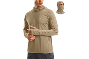 Pudolla Men's Sun Protection Hoodie UPF 50+ Fishing Hiking Shirt UV Shirts with Mask for Men Long Sleeve Lightweight