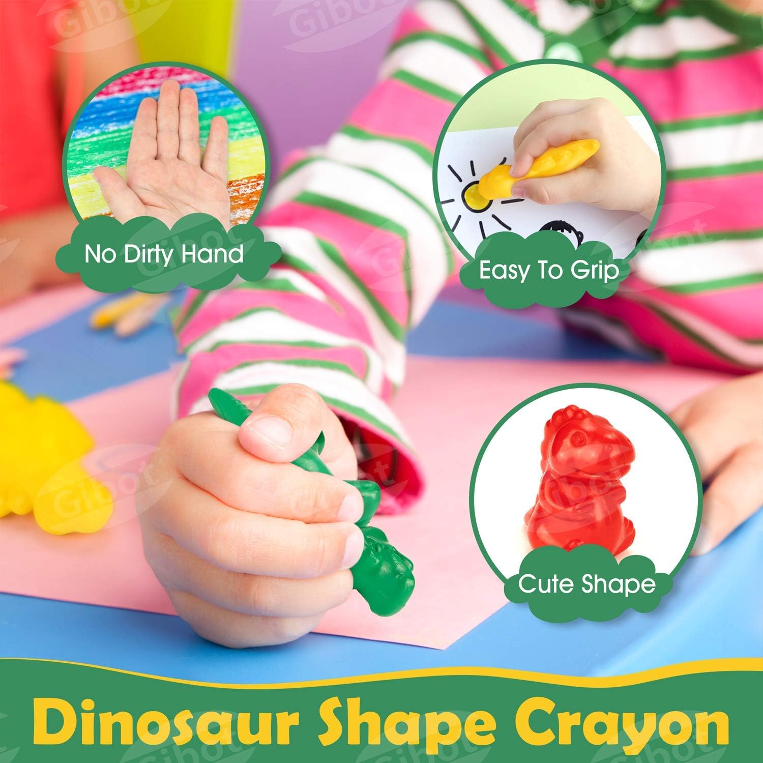 Gibot 6 Colors Dinosaur Toddlers Crayons Palm Grip Crayons Non Toxic Washable Paint Crayons Toys for Kids, Baby, Children, Boys and Girls Birthday Gift (Random Color): Office Products