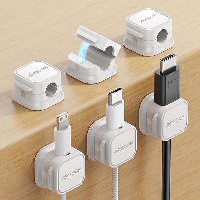 JOYROOM 6 Pack Cable Tidy Clips Magnetic Desk Organiser White