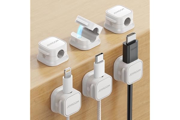6 Pack Magnetic Cable Clips [Cable Smooth Adjustable] Cord Holder, Under Desk Cable Management, JOYROOM Adhesive Wire Holder Keeper Organizer for Home Office Desk Phone Car Wall Desktop Nightstand