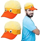 Yearntown 2 Pack Duck Hat with Hair for Men and Women Funny Spiked Hair Baseball Cap with Adjustable Snap Back Crazy Wig Costume