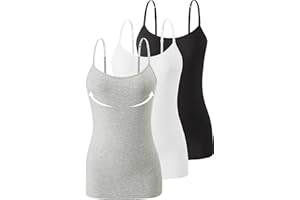 Air Curvey 3 Piece Womens Camisole Build in Bra Camis Adjustablle Spaghetti Strap Undershirts Tank Tops