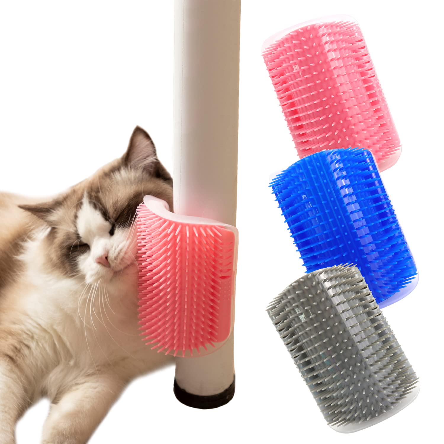 IBLUELOVER 3Pack Cat Self Groomer Wall Corner Grooming Brush Massage Brush Toy Cat Grooming Scratcher Wall Corner Groomer Comb with Catnip for Short Long HairCat Kitten Puppy