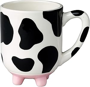 Boston Warehouse Udderly Cow Non-Skid Silicone Feet Ceramic Mug, 20-Ounce