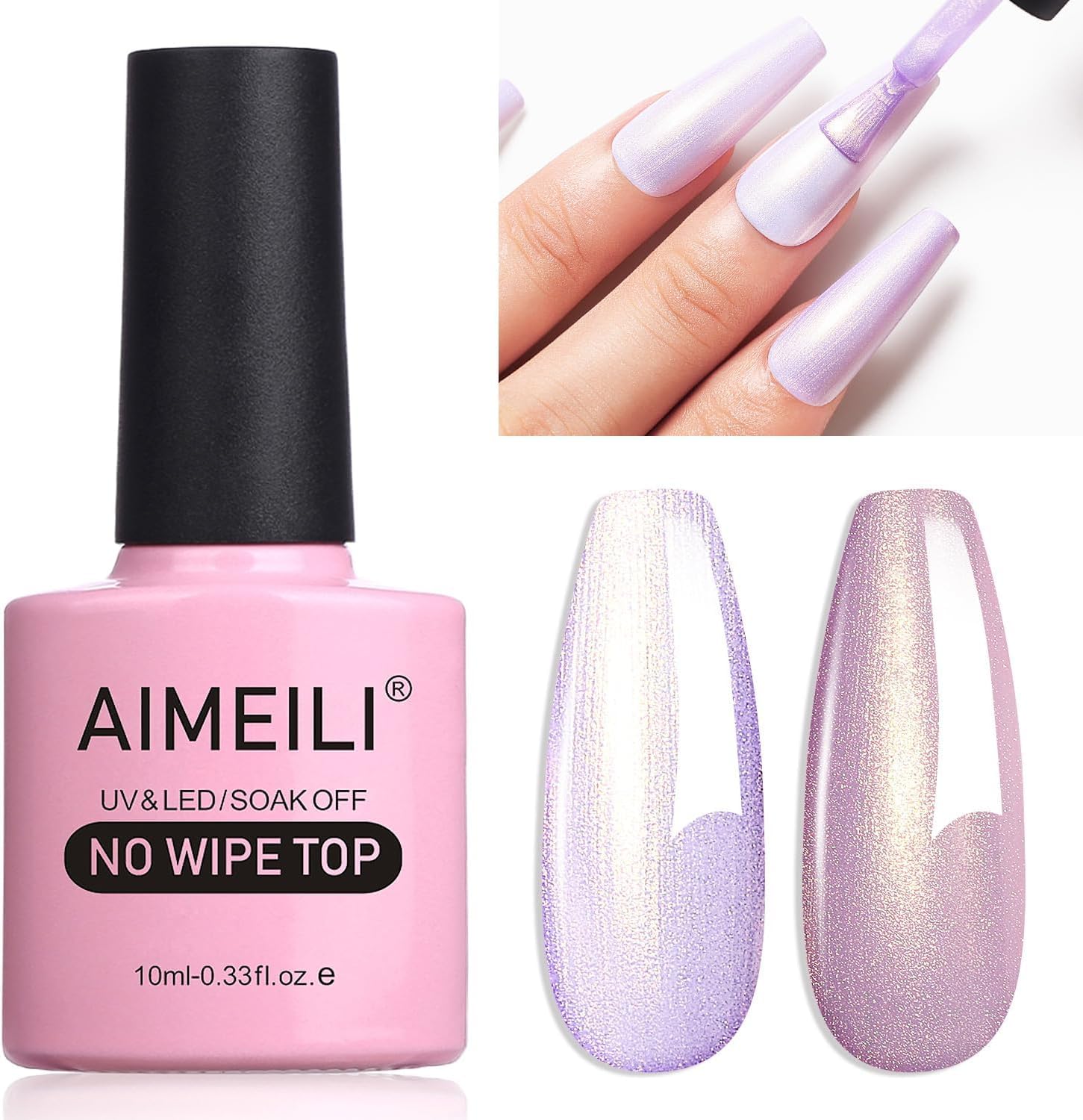 AIMEILI Gel Polish Glitter Top Coat, Micro Aurora Glitter Gel Polish Clear Gel Top Coat No Wipe UV LED Soak Off, Rainbow Shimmer Nail Art Top Gel, High Gloss Shiny Finish, Long Lasting, 10ml,009