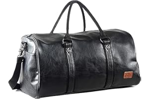 SEYFOCNIA Weekender Oversized Travel Duffel Bag With Shoe Pouch, Leather Carry On Bag