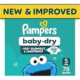 Pampers Baby Dry Ultra Cushiony Diapers, Size 5 (20-37 lbs), 78 Count, Up to 100% Leakproof (Packaging May Vary)