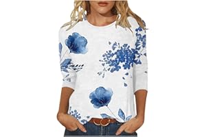CHUOAND 2024 Floral Printed Tops for Women Trendy 3/4 Sleeve Shirts Loose Fit Casual Dressy Blouses Soft Color Block Tees
