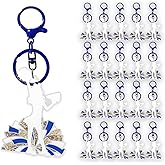 VRHGL 20PCS Cheer Pom Pom Keychains,Blue & Gold Cheer Gifts Bulk for Team, Bulk Cheerleader Gifts, Teen Bookbag Name Tag for Cheer, DIY Name or Slogan Blank Keychains for Girls Women Mom