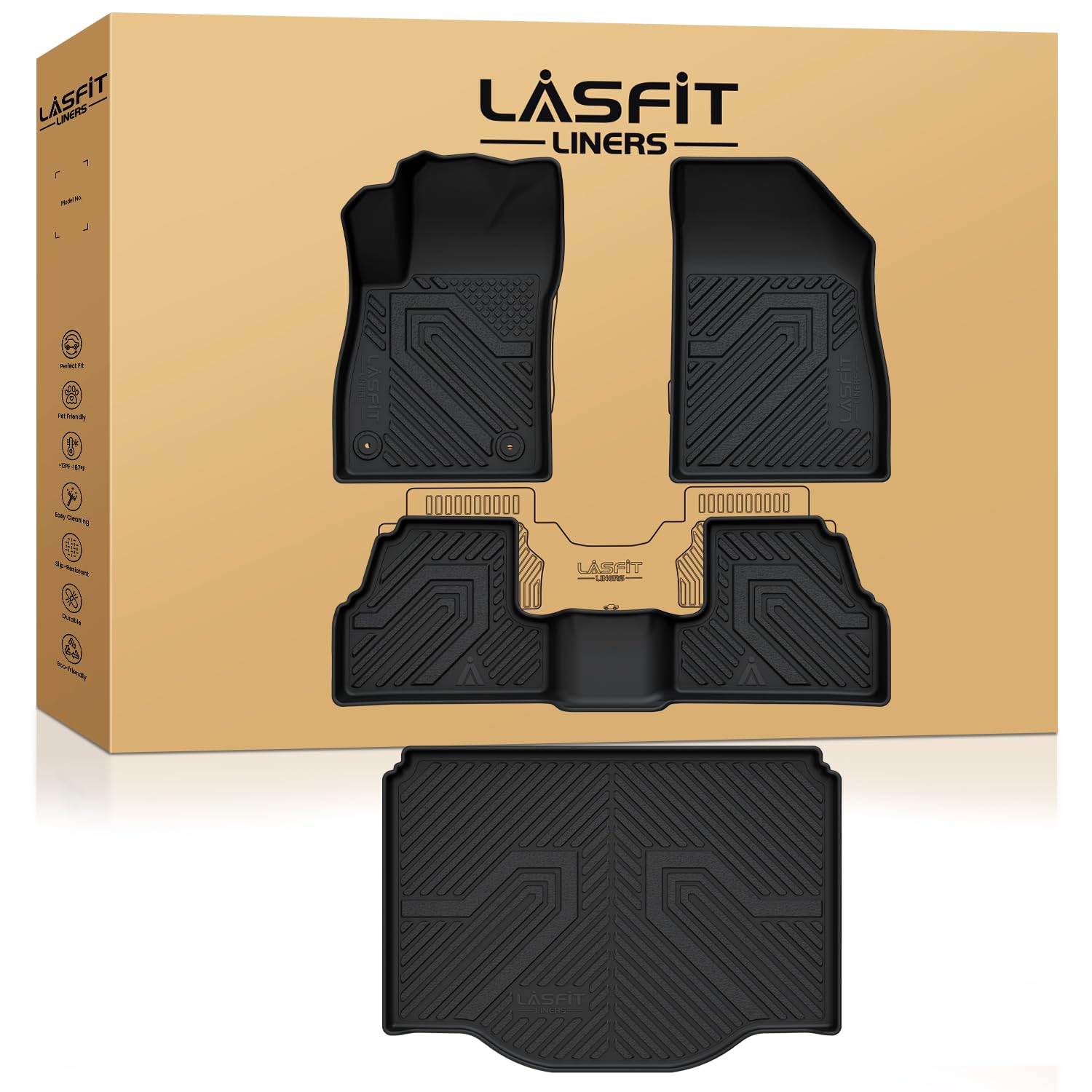 LASFIT Floor Mats & Cargo Liner for Chevrolet Chevy Trax 2014-2022 & Buick Encore 2013-2022, All Weather TPE Custom Fit Floor Mats for Cars, Car Mats Full Set for Chevy Trax Accessories, Black (4PCS) Image LASFIT Floor Mats & Cargo Liner for Chevrolet Chevy Trax 2014-2022 & Buick Encore 2013-2022, All Weather TPE Custom Fit Floor Mats for Cars, Car Mats Full Set for Chevy Trax Accessories, Black (4PCS) Image