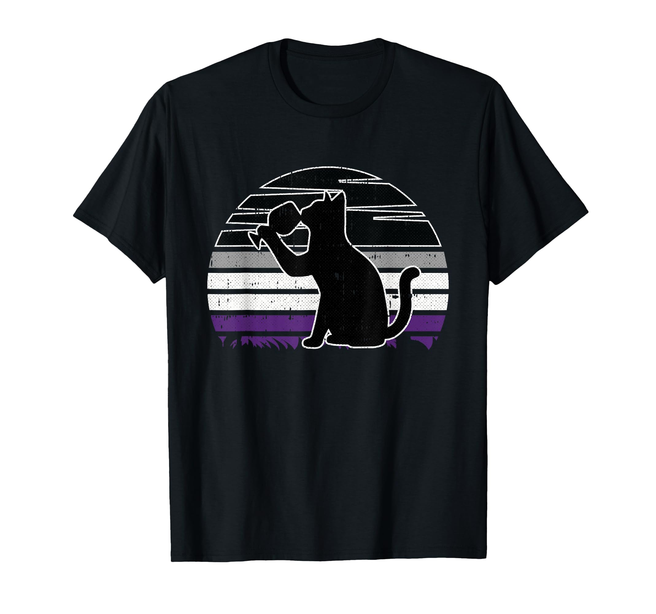 Cat And Wine Asexual Pride Retro Drinking LGBT-Q Ally Ace T-Shirt