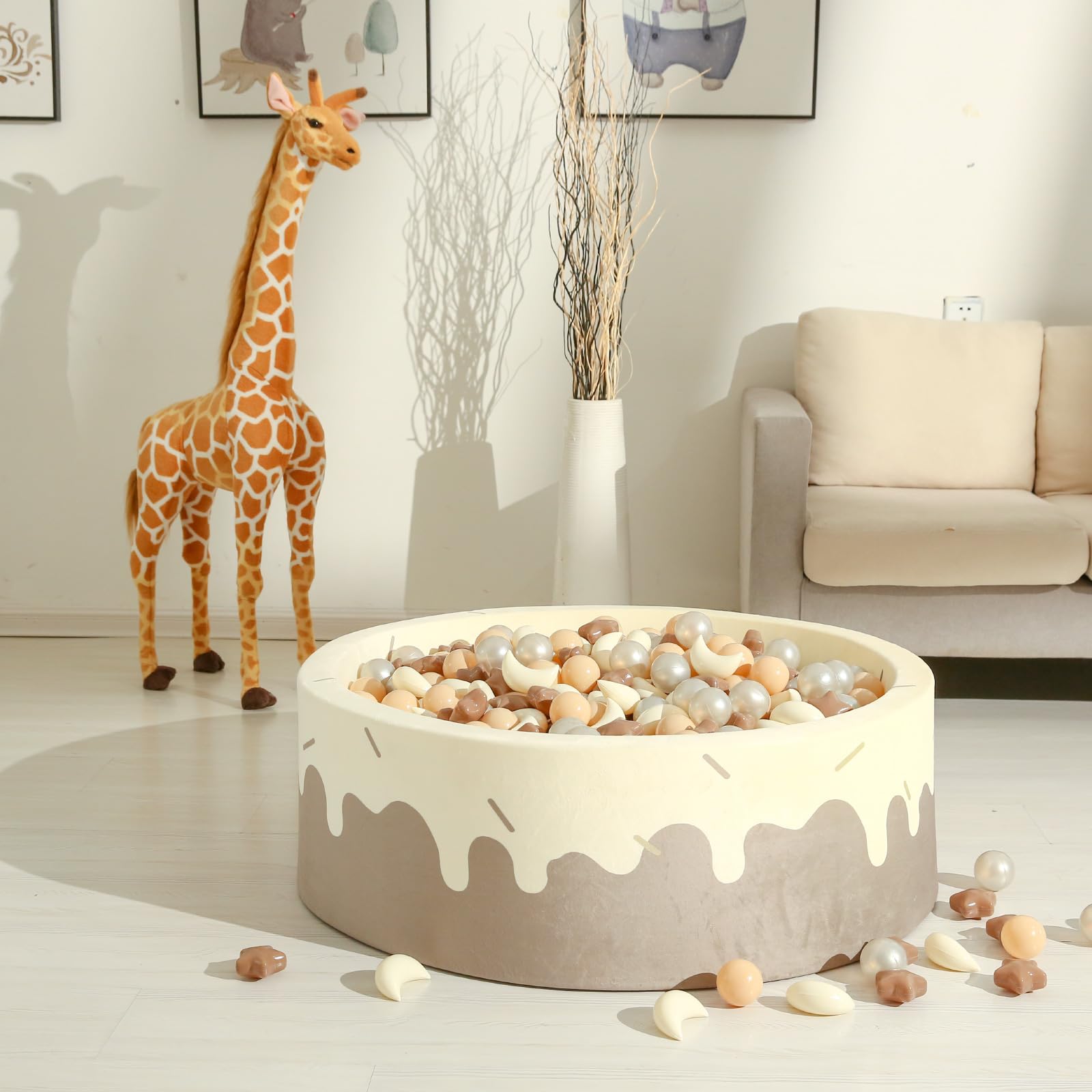 GOGOSO Ball Pit Balls Stars Moon Shapes Plastic Pitballs for Toddler Play Tent Baby Photo Props Kids Pool Water Toys Kiddie Pool Party Decor, Coffee+Beige Mix Cream Colors +Pearl Colors,100PCS