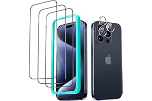 ESR for iPhone 15 Pro Screen Protector Set, 3 Tempered-Glass Screen Protectors and 1 Set Individual Lens Protectors, 2.5D Cur