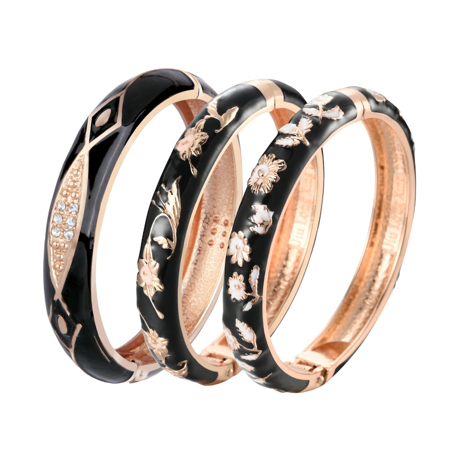 UJOY Enamel Pattern Design Bangle Set for Women Open Cuff Bracelet for Lady (2PCS Black and Red Couples Bracelets) Jewellery Bracelets for Women & Black Men's Bracelets Cheap