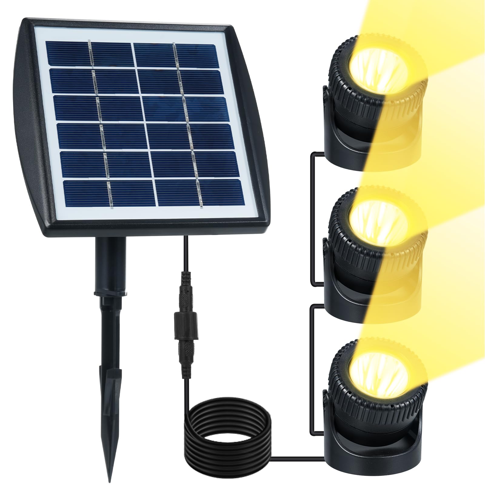 Lixada Solar Powered Super Bright 3 Submersible Lamps 18 LEDs Projector Light Garden Pool Pond Yard Landscape Underwater Spotlight Outdoor Lighting (Warm White)