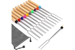 KELFUOYA 10 Pack Marshmallow Roasting Sticks 32 Inch Extendable Smore Skewers Hot Dog Roasting Sticks Marshmallow Skewers for Fire Pits Bonfire