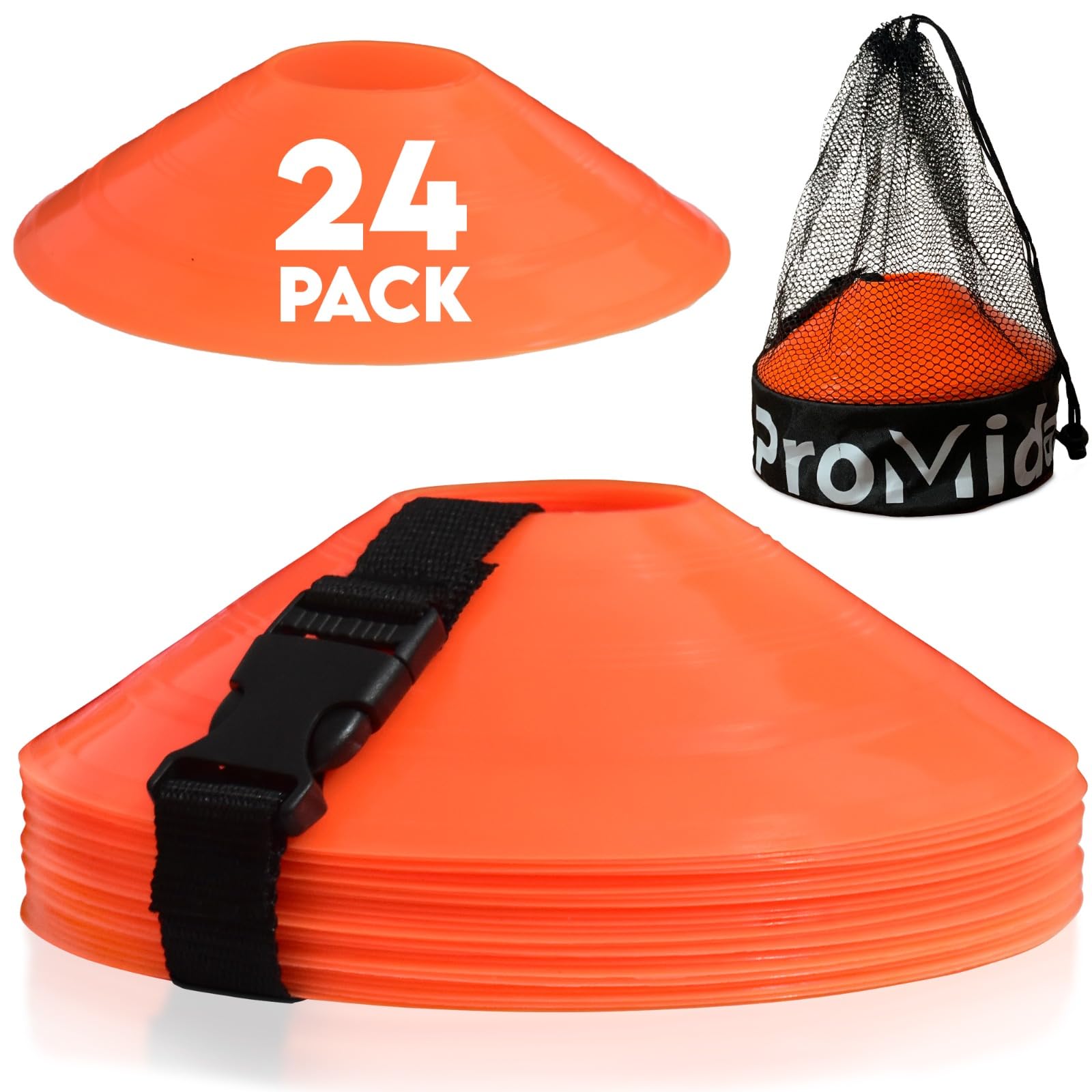 Disc Soccer Cones for Training Kids with Mesh Bag & Strap - Small Plastic Cones for Sports Training - Flexible Conos for Soccer Practice Equipment, Basketball & Football Drills Equipment