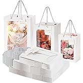 ZENFUN 24 Pack White Kraft Paper Bags with Handles, Gift Shopping Bags with Transparent Window, Paper Gift Bags for Thanksgiving Christmas Birthday Wedding, Multisizes