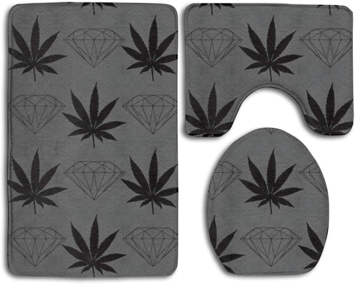 Evelynmat Marijuana Weed Diamond， Bathroom Rug Mats Sets 3