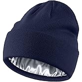 Simapu Satin Lined Wool Beanie Hat for Women Men Fall Winter Fashion, Warm Knit Cuffed Fisherman Skull Cap/Slouchy Beanie