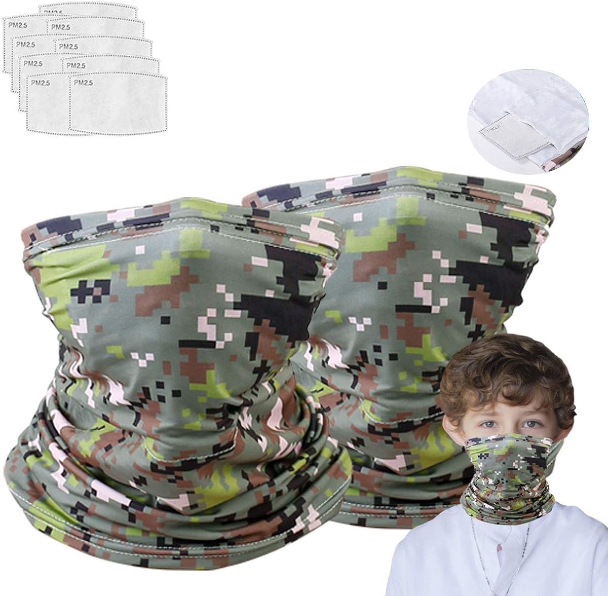 Kids Neck Gaiter Balaclava With Filters For Boys, Half Face Protective Bandana Masks, Toddler Reusable Infinity Scarf, Gifts For Boys, Childrens Headwear For Hikin, Fishing, Softball: Clothing