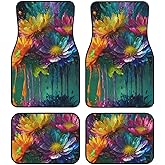 Car Floor Mats,Vehicle Front Rear Carpets Mats Universal Car Rugs,Car Accessories for Truck,Oil Style Flowers
