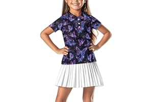 Wideasale Girls Short Sleeve Golf Shirts Button Up V Neck Tennis Shirts Quick Dry Athletic Tank Tops for Age 5-16 Years
