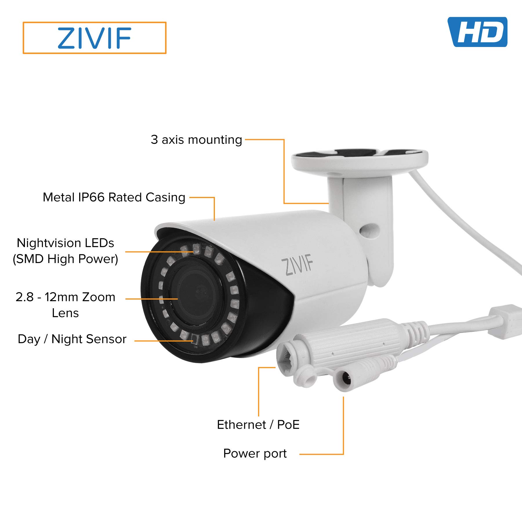 Zivif PoE Camera 4X Motorized Zoom - 1080P Bullet Outdoor Indoor IP Security Camera with Motion Detection & Night Vision