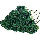 Felice Arts 12 Pack Green Artificial Roses Emerald Green Flowers with Stems Silk Roses Fake Flowers Bouquet for Christmas St Patricks Day Wedding Centerpiece Table Vase Home Kitchen Party DIY Decor