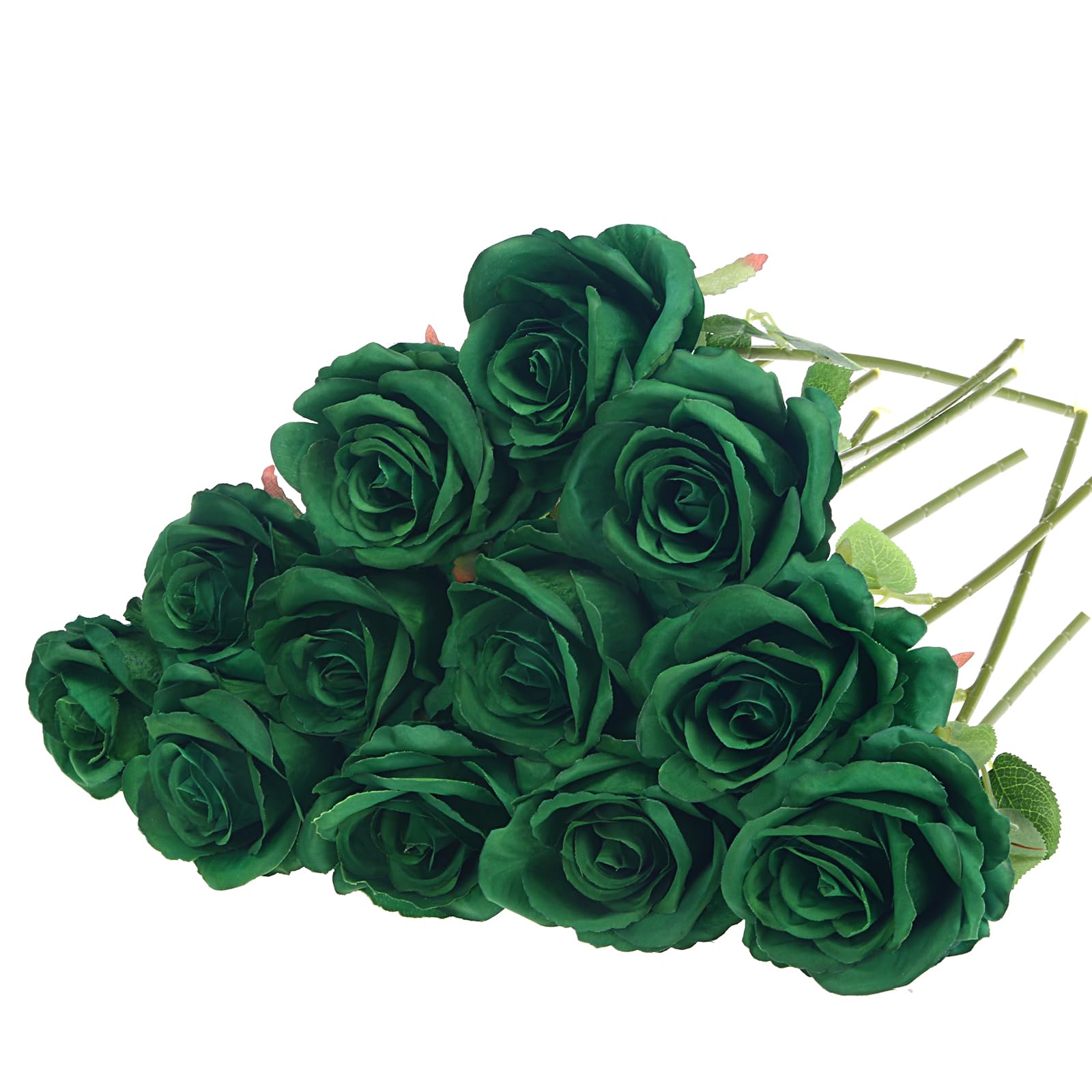 Photo 1 of ***(MAJOR DAMAGE/FLAT)***Felice Arts 12 Pack Green Artificial Roses Emerald Green Flowers with Stems Silk Roses Fake Flowers Bouquet for Christmas St Patricks Day Wedding Centerpiece Table Vase Home Kitchen Party DIY Decor