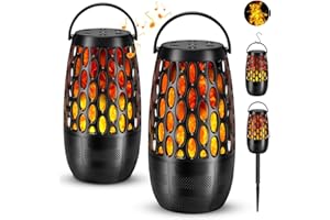 MOFOKEAY 2 Pack Outdoor Bluetooth Speakers,Waterproof Speakers with Stake & Hook,Sync Up to 100 Speakers,Torch Lantern for Patio Pool Party,Gifts for Men
