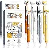 Mangpung 8 Pcs Cute Cat Erasable Pens Cartoon Retractable Erasable Gel Ink Pens 0.5mm Point Black Ink Pen Kawaii Writing Pen Office School Anime Pens Women
