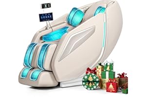 RelaxRelife Full Body Zero Gravity Massage Chair with Body Scan 4D Intelligent Shiatsu Strecth Massage, Back/Leg Heated with AI Voice Control Bluetooth Speaker Airbags SL Track Massage Beige